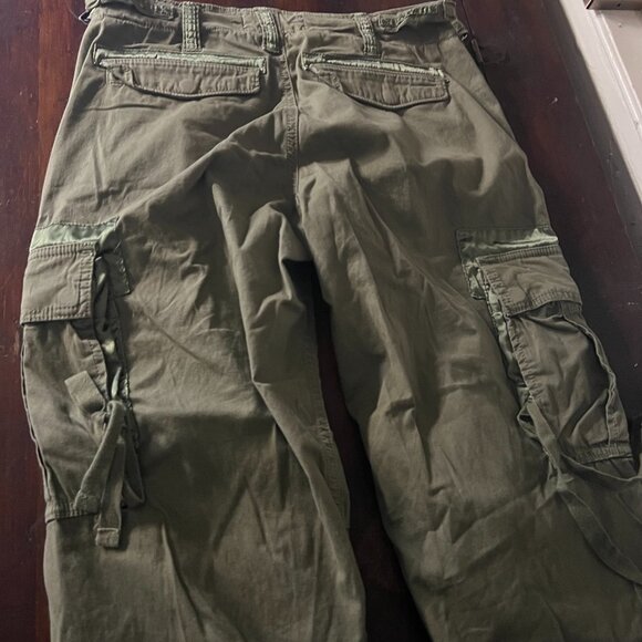 Abercrombie & Fitch Utility Cargo Pants Baggy Y2K Style Olive Satin Accents - Picture 5 of 16